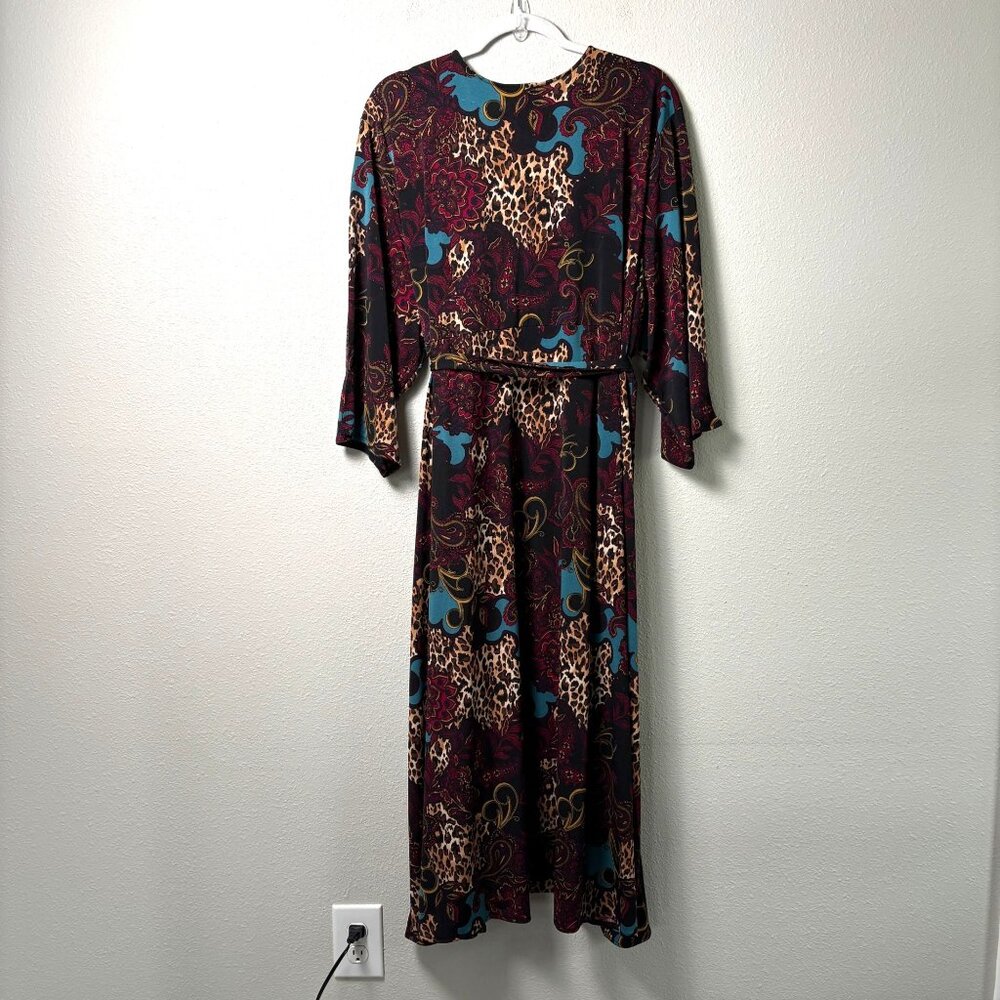 Catherines Black Label Paisley Leopard Print Wrap Dress Size 3X V Neck Belt NWT - Picture 3 of 12